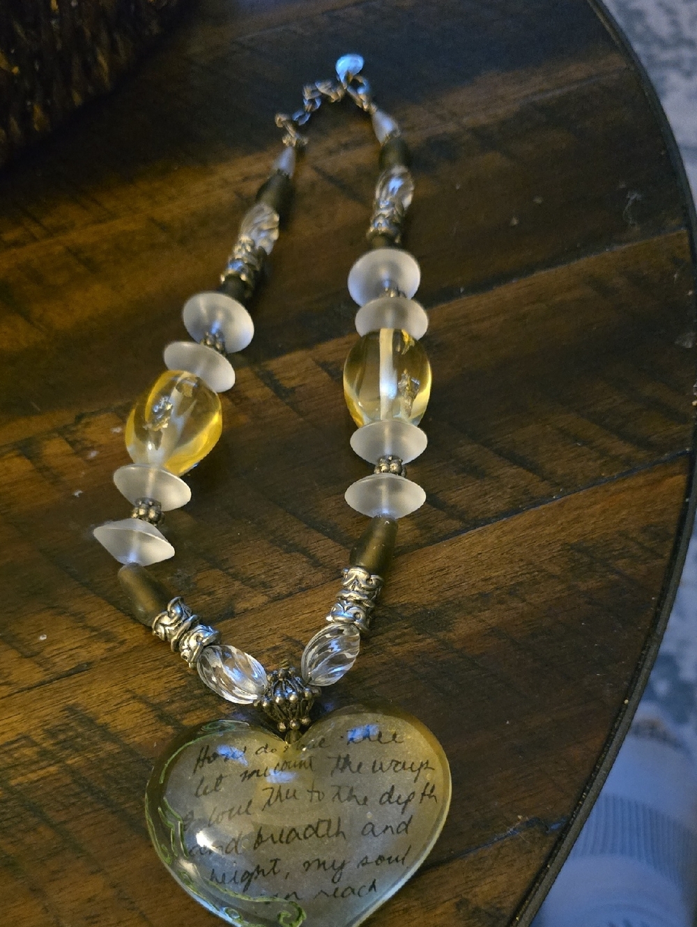 Maya Yellow Glass Heart Pendant Necklace with Frosted Accents